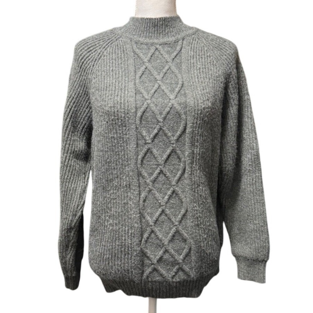 PJ Paul Jones Gray Cable Knit Crewneck‎ Sweater Size L Classic Preppy Cozy